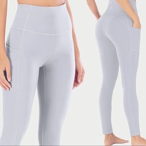 NWT Gray Women's High Waist Workout Pants with Pockets & Tummy Control - Size LG